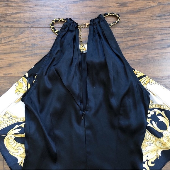 Cache • vintage silk scarf top halter neck chain black white gold versace - Picture 9 of 12